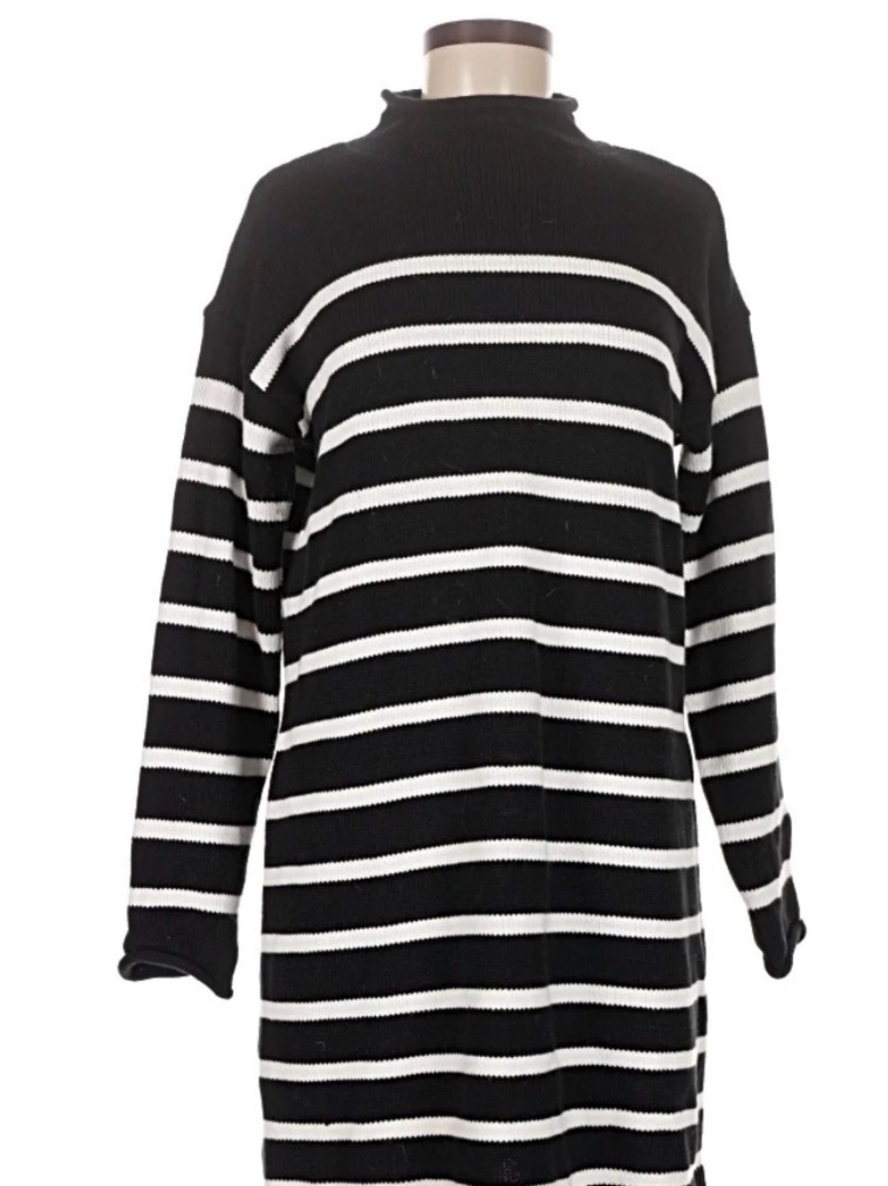 LOFT Black and White Striped Tunic Sweater
